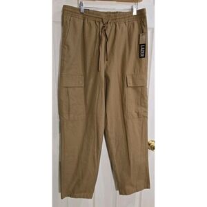 Lazer Cargo Pants LARGE Mens Loose Fit Straight Leg TAN Sits Below Waist NEW